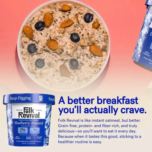 Miniatura 8 de Folk Revival Blueberry Almond Keto Instant 'Oatmeal' – 0.71 oz de proteína, 0.71 oz de carbohidratos netos, alto en fibra, sin OMG, sin gluten