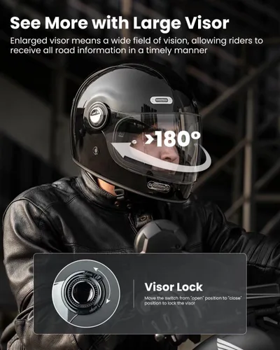 Miniatura 4 de ILM - Casco integral de cara completa para motocicleta retro para adultos con visera, cascos vintage para cruceros, scooters, motonetas, compatible
