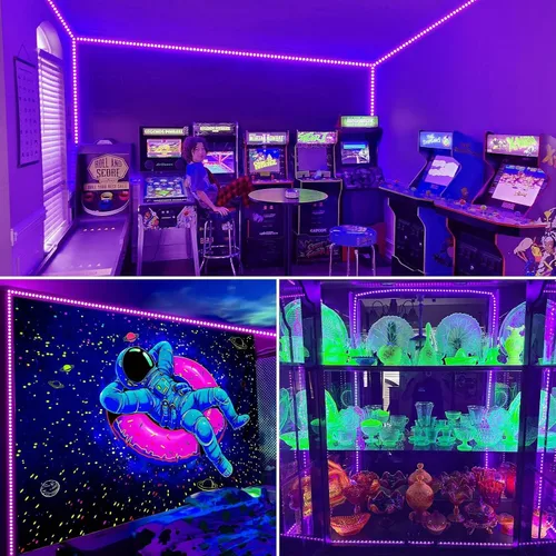 Miniatura 6 de THECHAM Tira de luz negra de 40 pies con control remoto, 720 cuentas de lámpara LED, luces flexibles de 12 V para fiesta brillante, regulable