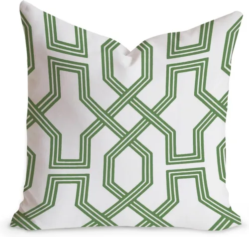 Cojín de cojín verde salvia con rayas geométricas estilo granja enrejado imperial geométrico verde para sofá, funda de cojín de doble cara, 24 x 24