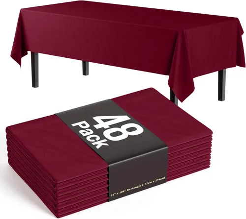 Miniatura 16 de Exquisite Manteles negros para mesas rectangulares, paquete de 48 manteles de plástico desechables de 54 x 108 pulgadas, manteles rectangulares