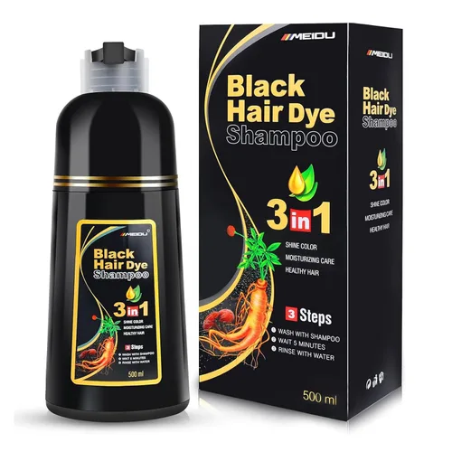 IIIMEIDU Champú de tinte para cabello negro 3 en 1 para cabello gris, champú de ingredientes herbales para teñir el cabello negro para mujeres y