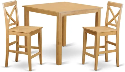Miniatura 7 de East West Furniture CFPB3-OAK-C - Juego de pub de 3 piezas de altura de mostrador para espacios pequeños que contiene una mesa cuadrada de comedor