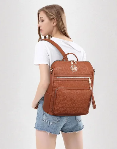 Miniatura 21 de MKP COLLECTION Mochila de moda para mujer, bolsa convertible grande para mujer, mochila de viaje, bolsa de hombro, juego de 2 piezas con borla, Beige