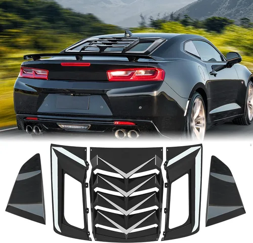 Rejillas de Ventana Trasera y Lateral para Camaro 16-22, Rejilla de Ventana Negro Brillante Cubierta de Parasol Estilo GT Lambo para Chevrolet Chevy