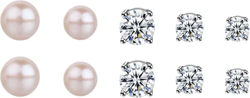 Aretes de plata de ley 925 con circonita cúbica para mujeres y hombres, juego de aretes de perlas cultivadas en agua dulce natural, hipoalergénicos,