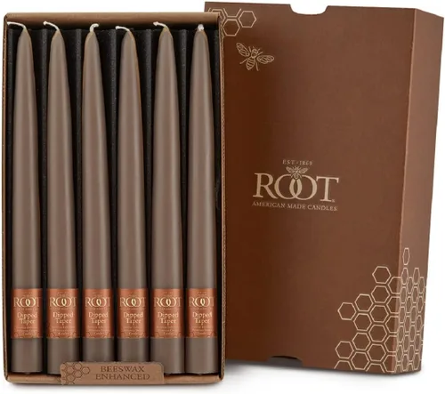 Root Candles Juego de velas de cena sin perfume de mezcla de cera de abeja de primera calidad, cono sumergido a mano, 9 pulgadas, Portobello, 12