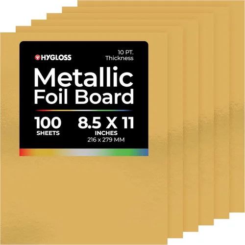 Hygloss Hojas de cartulina metálica, 100 hojas de oro mate, 8.5 x 11 pulgadas, resistentes, 10 puntos, papel de cartón metálico para manualidades,