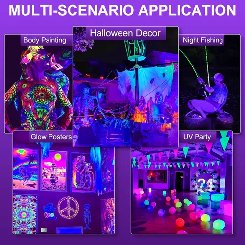 Miniatura 2 de AUMIO Paquete de 2 luces negras recargables, 5000 mAh, LED magnéticas, impermeables, inalámbricas, de 405 nm, luz de inundación ultravioleta