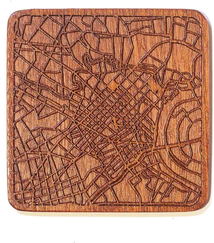 Miniatura 120 de Posavasos Amsterdam Map by O3 Design Studio, 1 pieza, posavasos de madera Sapele con mapa de la ciudad, hecho a mano, varias ciudades opcionales