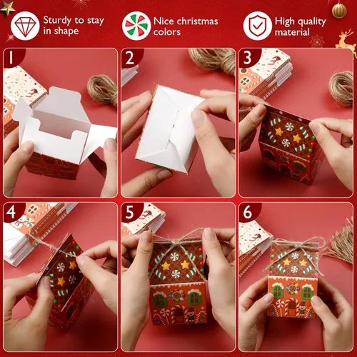 Miniatura 7 de Zhanmai 48 piezas cajas de regalo de Navidad con dulces, casa de jengibre en miniatura, pequeña caja de regalo para fiesta de Navidad, contenedor