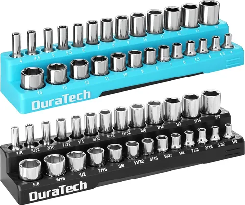 DURATECH Juego de Organizadores Magnéticos de Llaves de Vaso, Soportes de Llaves de Vaso de 1/4" SAE y Métricas, Bandejas de Llaves de Vaso para