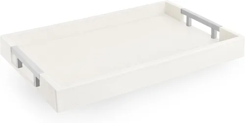 Miniatura 8 de Home Redefined - Moderna y elegante bandeja rectangular de 17.5 x 12 pulgadas, estilo shagreen, color azul bebé claro, con aspecto de cuero falso