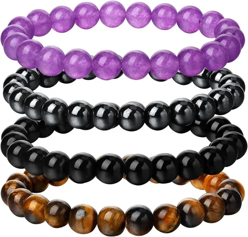 Miniatura 3 de XIUQILAI 4 pulseras de cristal curativo de 0.315in para mujeres y hombres, pulseras de la amistad, cuentas naturales, preciosas piedras