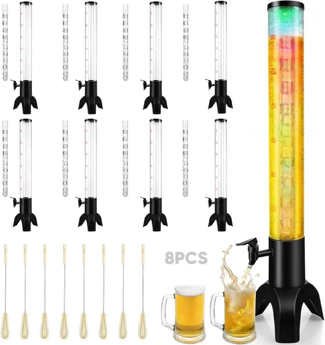 Miniatura 10 de Mimosa Tower, dispensador de torre de bebidas de 100 oz/3 L con tubo de hielo y luz LED, dispensador de cerveza de mesa (1 unidad)