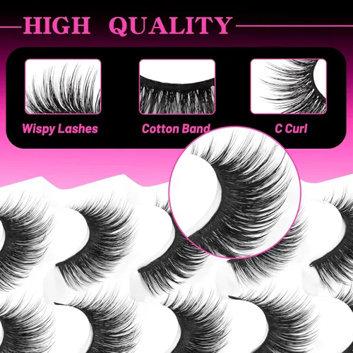 Miniatura 23 de Veleasha Pestañas postizas de manga puntiagudas, 100% hechas a mano, aspecto natural, pestañas postizas ligeras con banda transparente suave