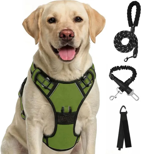 FURRYFECTION Arnés a cuadros para perros pequeños, chaleco reflectante ajustable sin tirones para mascotas con clip frontal, correa, asa de fácil