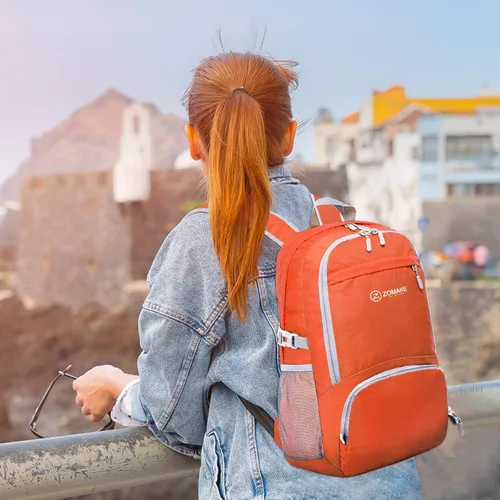 Miniatura 6 de ZOMAKE Mochila plegable ligera 30L, mochilas plegables para senderismo, mochila plegable compacta resistente al agua para viajes Naranja
