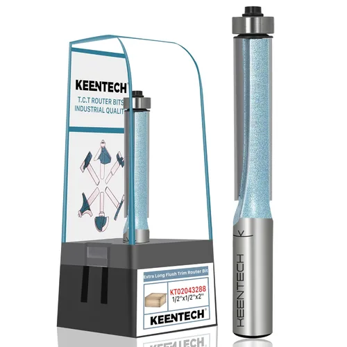 KEENTECH Broca de enrutador de corte al ras, vástago de 1/2 pulgada, ideal para trabajo de plantilla y recorte limpio al ras y limpio, broca de