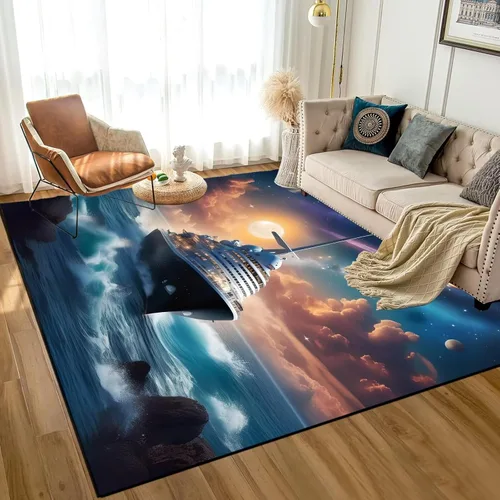 Alfombra de galaxia de 2 x 3 pies, alfombra espacial para niños y niñas, dormitorio, sala de estar, océano, transbordador, barco, alfombra de noche