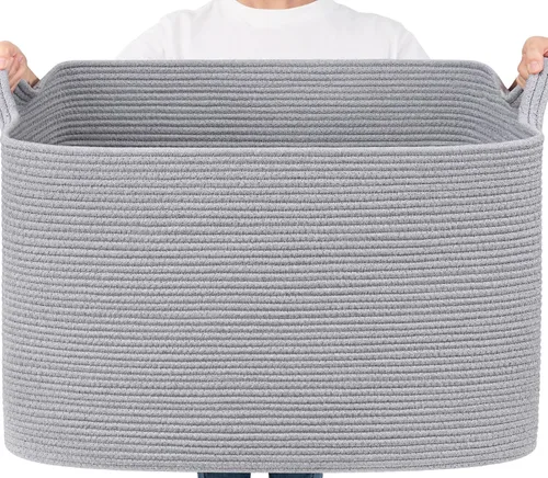 Miniatura 31 de Goodpick Cesta Grande de Almacenamiento de Juguetes, Cestas de Cuerda de Algodón Gris Contenedor de Almacenamiento de Juguetes para Bebé, Niños