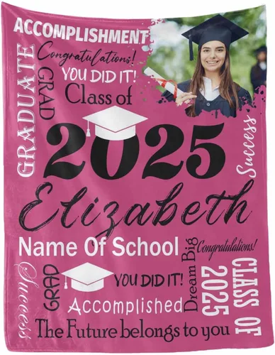 Miniatura 23 de MyPupSocks Manta personalizada de graduación 2025, clase de con nombre de la universidad, regalos personalizados, manta con texto para sobrina
