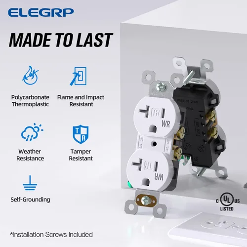 Miniatura 2 de ELEGRP Receptáculo dúplex de 20 amperios y 125 V, toma de corriente eléctrica estándar, resistente a manipulaciones TR y resistente a la intemperie