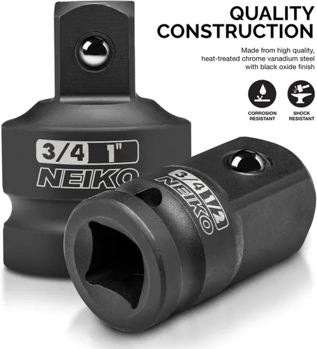 Miniatura 2 de NEIKO 30223A Juego de adaptadores de enchufe de impacto de 8 piezas, tamaño estándar SAE, acero Cr-V, kit de conversión de destornillador de impacto