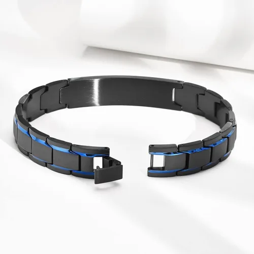 Miniatura 3 de VNOX Pulsera de eslabones de acero inoxidable personalizada para hombre, elegante pulsera de cadena de eslabones cuadrados de dos tonos