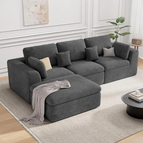 Miniatura 9 de Luxanimarion Sofá modular sin hueso de 115 pulgadas, asiento profundo en forma de L con otomana, sofá modular convertible de 4 plazas tapizado