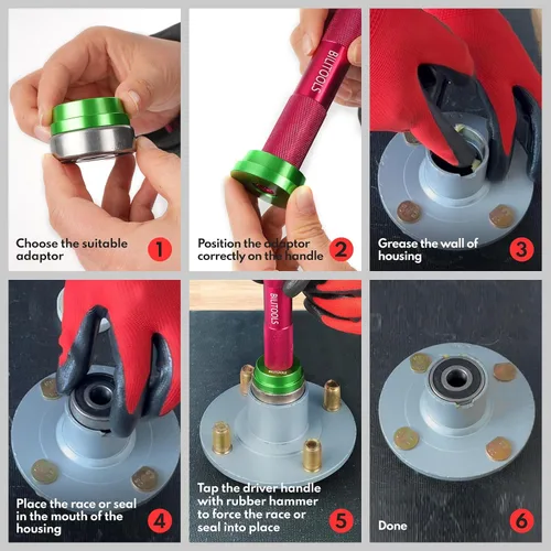Miniatura 7 de BILITOOLS Kit de prensa de rodamientos, juego de 10 piezas de conductores de pistas de rodamientos y sellos, juego de instalador de conductores