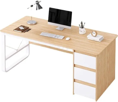Miniatura 4 de Escritorio rectangular de oficina con 3 cajones, mesa de estudio, escritorio para estudiantes, escritorio para escribir, laptop, oficina en casa