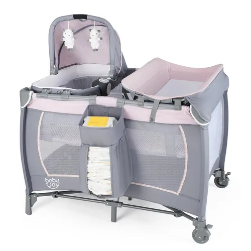 Miniatura 14 de BABY JOY 4 en 1 Pack and Play, corralito portátil para bebé con moisés y mesa cambiadora de pañales, moisés infantil centro de actividades para cuna