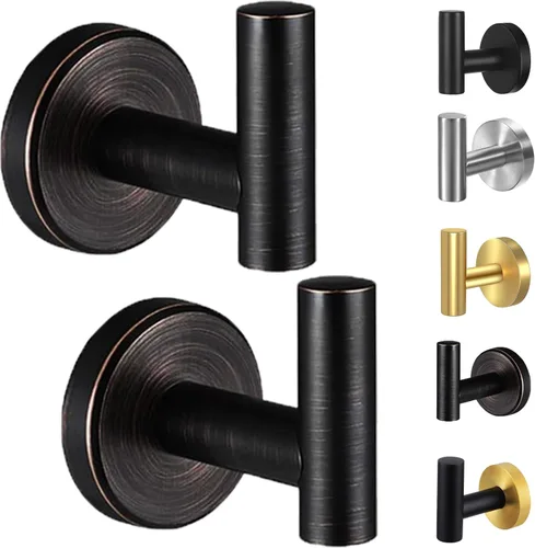 Miniatura 13 de Kruodop Ganchos para toallas de baño, 2 paquetes de soporte para toallas de pared, gancho negro mate para bata de pared, gancho de acero inoxidable