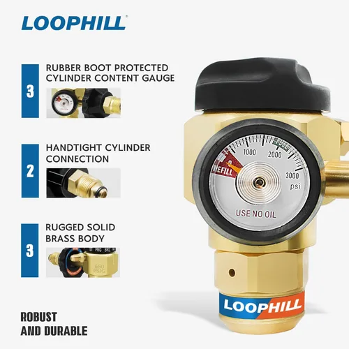 Miniatura 4 de LOOPHILL VN-650 Regulador de purga de nitrógeno con 650PSI - Control de flujo de 4 posiciones (TST/PRG/BRZ/OFF), cuerpo de latón resistente