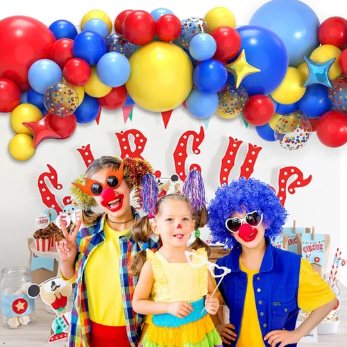 Miniatura 2 de JOYYPOP Kit de arco de globos de carnaval con 123 globos de confeti de látex de arcoíris rojo, azul, amarillo, para decoraciones de fiesta