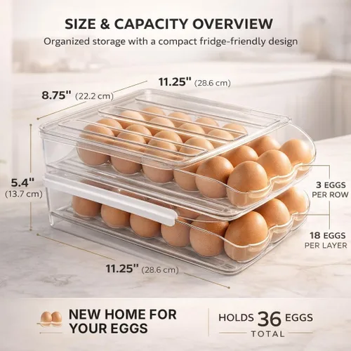 Miniatura 2 de Soporte para huevos para refrigerador con dispensador automático rodante, dispensador de huevos para refrigerador, organizador de huevos apilable