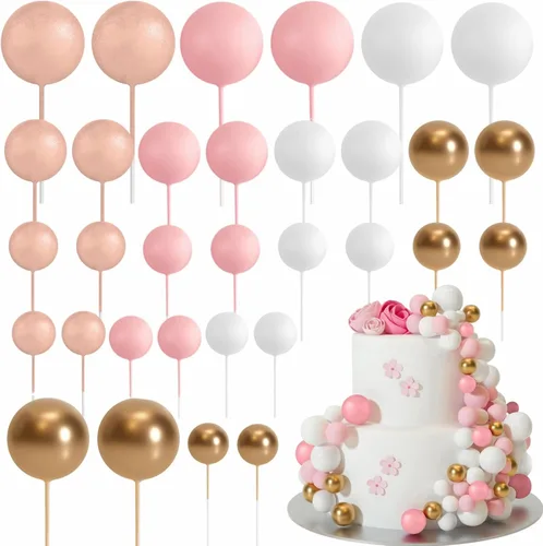 Miniatura 10 de ASTARON 32 piezas de decoración de bolas para pastel, mini globos, palos para decoración de pastel, bolas de espuma, púas para pastel, bolas
