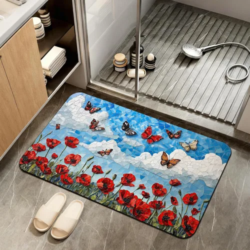Miniatura 8 de Tapete de baño antideslizante, decoración de baño con purpurina bendita, tapete de baño plateado de diatomeas de secado rápido, absorbente, alfombra