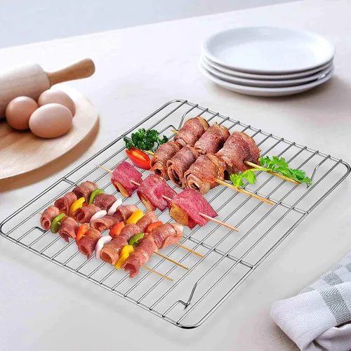 Miniatura 6 de TeamFar Juego de bandeja y rejilla para horno tostador, 9.3'' x 7'' x 1'', bandeja para horno tostador de acero inoxidable bandeja para asar,