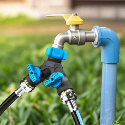 Miniatura 4 de Relhost Divisor de manguera de 2 vías resistente, divisor de manguera de jardín con válvulas de cierre duales, conector de manguera de agua de 3/4