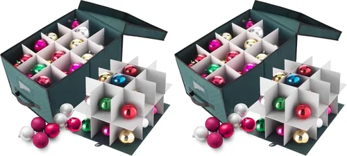 Elf Stor Caja de almacenamiento de adornos, cubo organizador de vacaciones, color verde, 24 compartimentos y divisores individuales de 4 pulgadas,