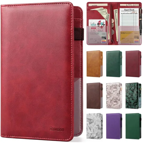 Miniatura 11 de Libreta de mesera para camarera, organizador de cuero con bolsillo con cremallera, folleto para personal de restaurante, soporte para cheques de Café