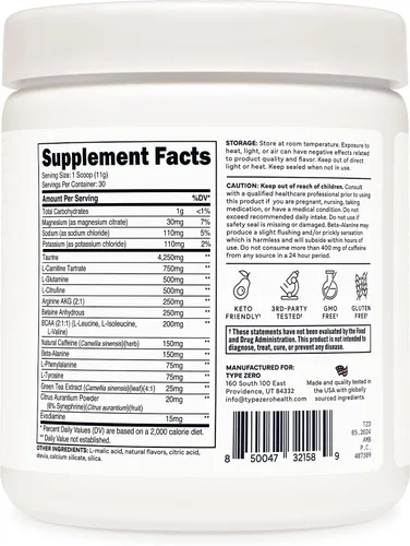 Miniatura 8 de Type Zero Amino Burn Vegan BCAA + Pre-entrenamiento (sabor a piña colada)