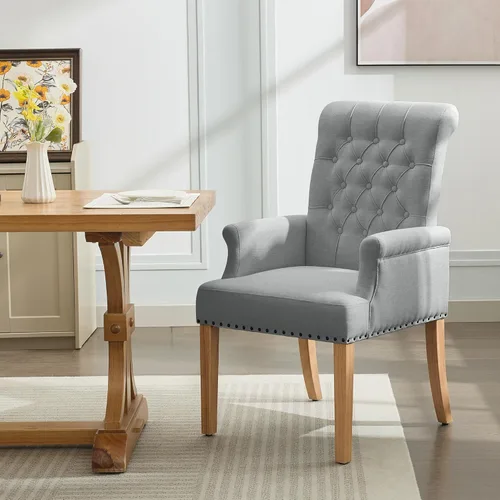 Miniatura 11 de WUTUTUEE Silla de comedor de terciopelo con brazos, sillas de comedor tapizadas acolchadas de respaldo alto, sillón decorativo con patas cromadas