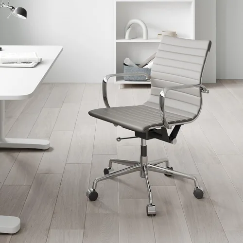 Miniatura 2 de Soporte de espalda media con reposabrazos ergonómico para oficina, escritorio giratorio ajustable de cuero vegano, sillas de recepcionista