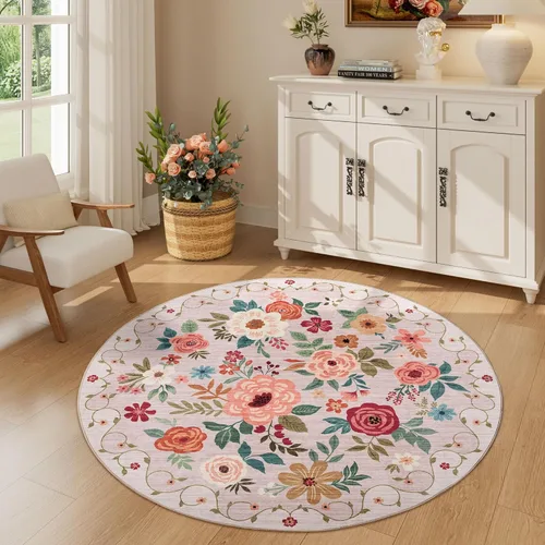 Miniatura 146 de DUKINO Alfombra de área de 6 x 9 pies, alfombra floral para sala de estar, ligera, antideslizante, lavable, alfombra de interior de pelo bajo