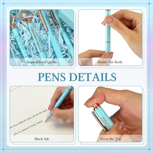 Miniatura 5 de Yeaqee Juego de 6 bolígrafos inspiradores para mujer, regalo 2026, bolígrafos de diamante con cristal, suministros de oficina motivacionales con Azul
