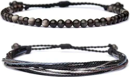 Mezcla Vida Pulseras de cuentas de piedra natural para hombres y mujeres, unisex, ajustables, impermeables, juego de pulseras de cuerda para el día