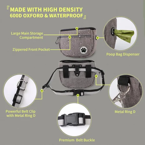 Miniatura 4 de Bolsa grande de 7 tazas para golosinas para perros con clicker, bolsas para entrenamiento de mascotas, bolsa de cierre automático cruzado